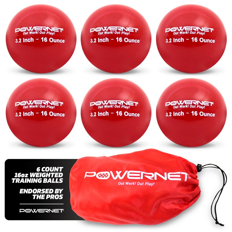 PowerNet 3.2" 6 Pack Weighted Training Balls for Hitting Batting, Build Strength & Muscle, Improve Technique, Training Equipment for Throwing, Softball Size (16 oz - Red) - Image 1